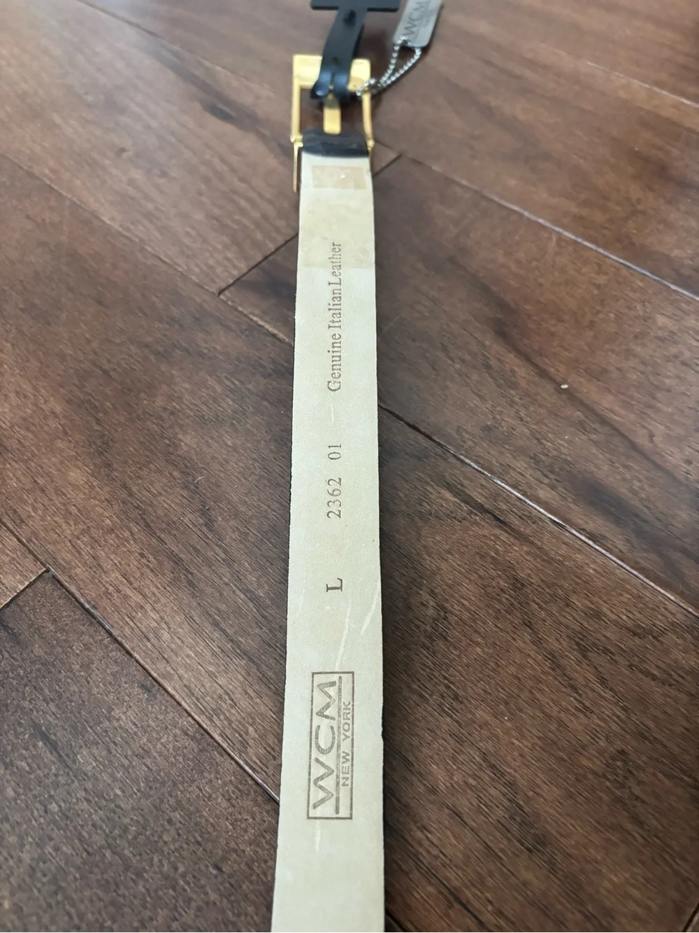 WCM Black Leather Belt with Gold Buckle